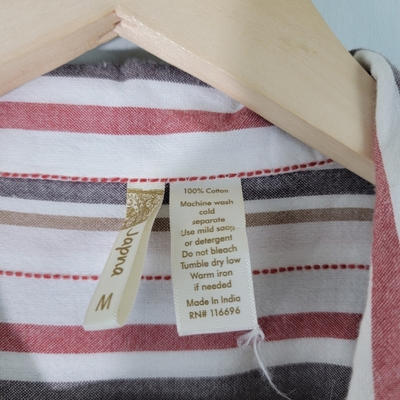 Japna Womens Multi Striped Shirt Dress Sz M Tie Waist Pocket Short Sleeve Woven - Picture 9 of 11